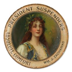 "President Suspenders" Tin Litho Change Tray