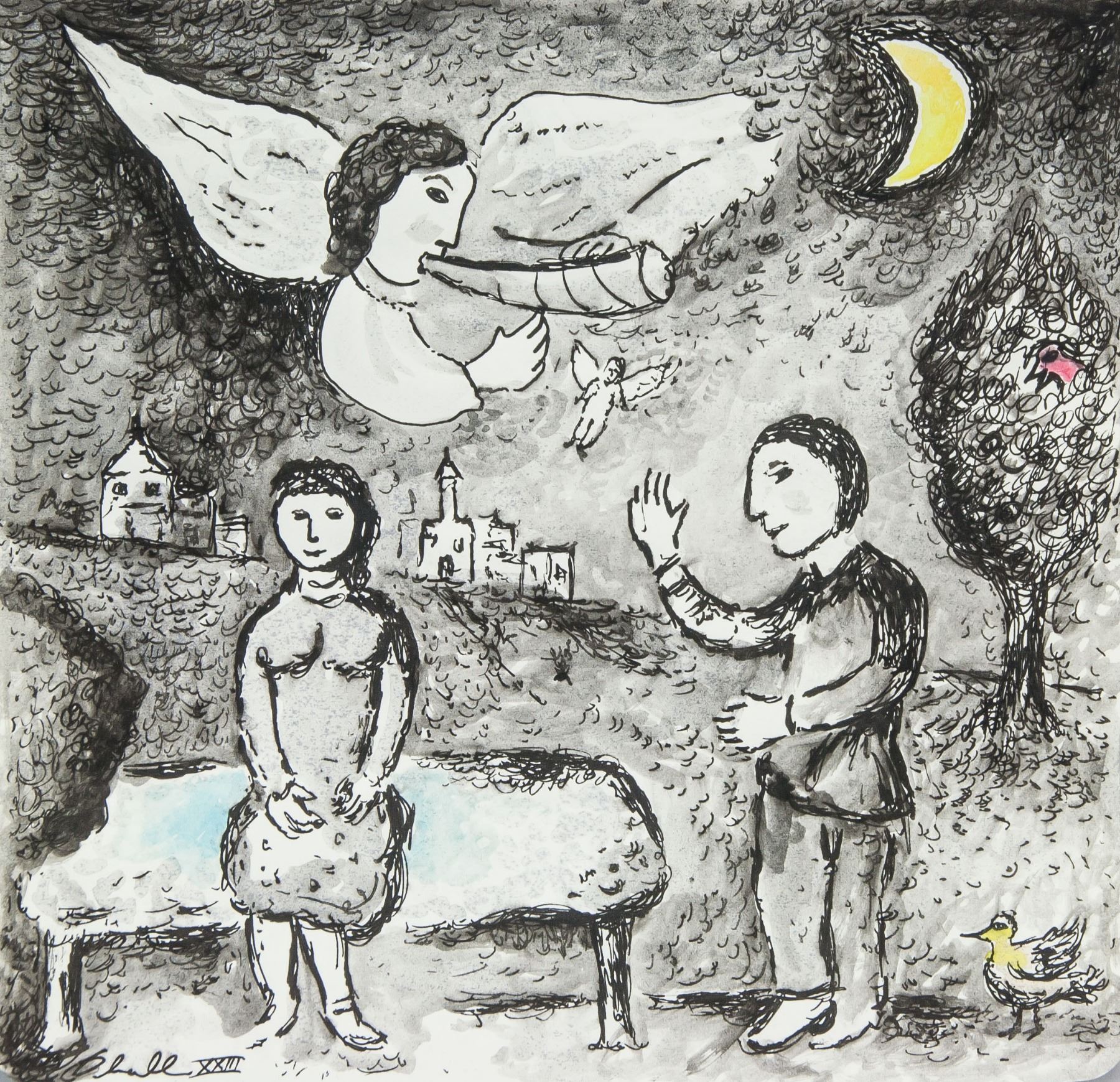 Chagall Ink Drawing MARC CHAGALL French 1877-1985 Ink on Paper