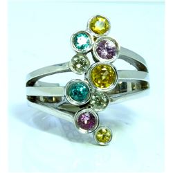 SAPPHIRE MIX COLOR 0.35CT ABOUT 14K WHITE GOLD RING