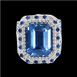 GIA 13.58CT NATURAL CEYLON BLUE SAPPHIRE 18K WHITE AND ROSE GOLD RING