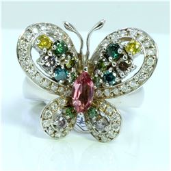 COLOR DIAMOND 0.82CT / PINK TOURMALINE 0.31CT 14K WHITE GOLD RING
