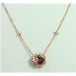 PINK Tourmaline 3.62ct/14K ROSE GOLD PENDANT WITH CHAIN 4g/Diamond 0.32ct