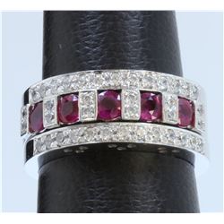 14K WHITE GOLD RINGS 3PCS: 9.14g / Diamond: 0.48ct / Ruby: 0.76ct