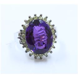 14K White Gold Amethyst Ring:10.08gPeridot:0.95ctAmethyst:10.97ct