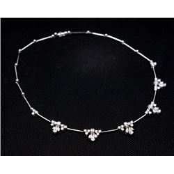 18K  White Gold Diamond Necklace; ; Gold-23.54 Grams; Diamond- 2.64ct/Round Shape, 1.07ct/Pear Shape