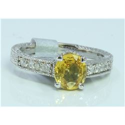 YELLOW SAPPHIRE 1.27CT 14K WHITE GOLD RING 4.5GRAM  DIAMOND 0.24CT