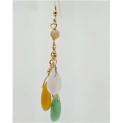 18K Gold Type A Natural Burma Jadeite Jade Size 0.5 inch / Earring About 1 inch long