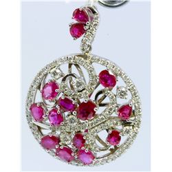 RUBY 7.33CT 14K WHITE GOLD PENDANT13.80GRAM  DIAMOND 1.47CT
