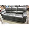 Image 8 : NEW WHITNEY 3 PIECE GREY LEATHER MODERN MOTION RECLINING SOFA SET, WITH WHITE STICHING AND DROP DOWN