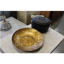 LARGE DECORATIVE PLATE AND IRON POT