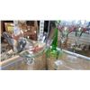Image 2 : HAND PAINTED BOWL AND CANDLESTICKS AND GREEN VASELING GLASS CANDLESTICK