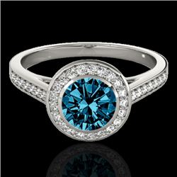 1.3 CTW Si Certified Fancy Blue Diamond Solitaire Halo Ring 10K White Gold - REF-168K4W - 33630