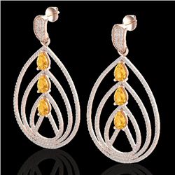 4 CTW Citrine & Micro Pave VS/SI Diamond Earrings 14K Rose Gold - REF-307K3W - 22453