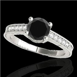 1.2 CTW Certified VS Black Diamond Solitaire Antique Ring 10K White Gold - REF-53F6N - 34750