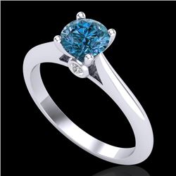 0.83 CTW Fancy Intense Blue Diamond Solitaire Art Deco Ring 18K White Gold - REF-87Y3K - 38195