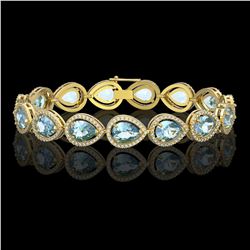 19.85 CTW Aquamarine & Diamond Halo Bracelet 10K Yellow Gold - REF-423H3A - 41260