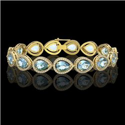 19.85 CTW Aquamarine & Diamond Halo Bracelet 10K Yellow Gold - REF-423H3A - 41260