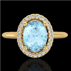 1.50 CTW Aquamarine & Micro VS/SI Diamond Ring Solitaire Halo 18K Yellow Gold - REF-54K2W - 21002