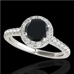 1.4 CTW Certified VS Black Diamond Solitaire Halo Ring 10K White Gold - REF-63T8M - 33583