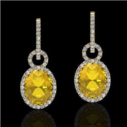 6 CTW Citrine & Micro Pave Solitaire Halo VS/SI Diamond Earrings 14K Yellow Gold - REF-98A2X - 22733