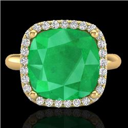 6 CTW Emerald And Micro Pave Halo VS/SI Diamond Ring Solitaire 18K Yellow Gold - REF-82F9N - 23098