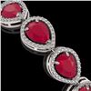Image 4 : 30.06 CTW Ruby & Diamond Halo Bracelet 10K White Gold - REF-368H5A - 41237