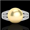 Image 1 : 0.30 CTW Micro Pave VS/SI Diamond & Golden Pearl Designer Ring 18K White Gold - REF-50T8M - 22625