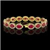 Image 2 : 22.89 CTW Ruby & Diamond Halo Bracelet 10K Yellow Gold - REF-291W5F - 40606