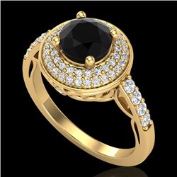 1.7 CTW Fancy Black Diamond Solitaire Engagement Art Deco Ring 18K Yellow Gold - REF-143X6T - 38124