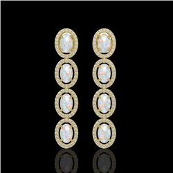 4.05 CTW Opal & Diamond Halo Earrings 10K Yellow Gold - REF-112F8N - 40519