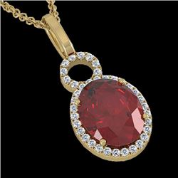 4 CTW Garnet & Micro Pave Solitaire Halo VS/SI Diamond Necklace 14K Yellow Gold - REF-45W3F - 22763