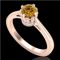 0.81 CTW Intense Fancy Yellow Diamond Engagement Art Deco Ring 18K Rose Gold - REF-127K3W - 37337