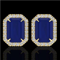 14 CTW Sapphire And Micro Pave VS/SI Diamond Halo Earrings 18K Yellow Gold - REF-136K4W - 21234