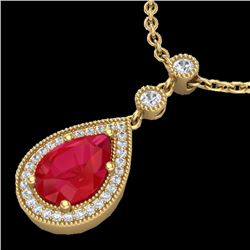 2.75 CTW Ruby & Micro Pave VS/SI Diamond Necklace Designer 18K Yellow Gold - REF-57M3H - 23139