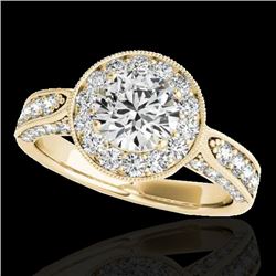 2 CTW H-SI/I Certified Diamond Solitaire Halo Ring 10K Yellow Gold - REF-253N6Y - 34497