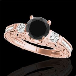 1.38 CTW Certified VS Black Diamond Solitaire Antique Ring 10K Rose Gold - REF-63Y6K - 34643