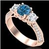 Image 1 : 1.81 CTW Intense Blue Diamond Solitaire Art Deco 3 Stone Ring 18K Rose Gold - REF-236T4M - 38028