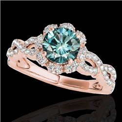 1.69 CTW Si Certified Fancy Blue Diamond Solitaire Halo Ring 10K Rose Gold - REF-188A2X - 34111