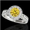 Image 1 : 2 CTW Certified Si/I Fancy Intense Yellow Diamond Solitaire Halo Ring 10K White Gold - REF-253H6A - 