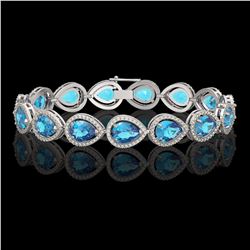 20.3 CTW Swiss Topaz & Diamond Halo Bracelet 10K White Gold - REF-286K2W - 41267