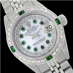 Rolex Ladies Stainless Steel, Diam/Emerald Dial & Diam/Emerald Bezel, Sapphire Crystal - REF-434M3F