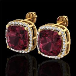 12 CTW Garnet & Micro Pave Halo VS/SI Diamond Earrings Solitaire 18K Yellow Gold - REF-88Y2K - 23065