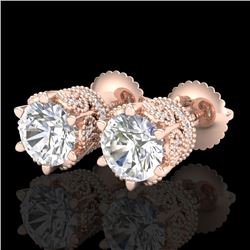 2.04 CTW VS/SI Diamond Solitaire Art Deco Stud Earrings 18K Rose Gold - REF-361Y8K - 37242