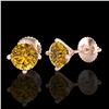 Image 2 : 1.5 CTW Intense Fancy Yellow Diamond Art Deco Stud Earrings 18K Rose Gold - REF-141M8H - 38240