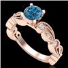 Image 1 : 1.01 CTW Fancy Intense Blue Diamond Solitaire Art Deco Ring 18K Rose Gold - REF-143W6F - 38273