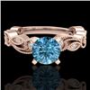 Image 2 : 1.01 CTW Fancy Intense Blue Diamond Solitaire Art Deco Ring 18K Rose Gold - REF-143W6F - 38273