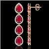 Image 2 : 16.01 CTW Ruby & Diamond Halo Earrings 10K Rose Gold - REF-199H6A - 41286