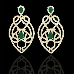 7 CTW Emerald & Micro VS/SI Diamond Heart Earrings Designer 14K Yellow Gold - REF-381H8A - 21137