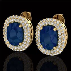 6.30 CTW Sapphire & Micro Pave VS/SI Diamond Halo Earrings 18K Yellow Gold - REF-160H9A - 20127