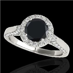 1.5 CTW Certified VS Black Diamond Solitaire Halo Ring 10K White Gold - REF-73K6W - 33565